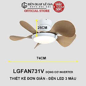 Quạt Trần Mini Gió Mạnh LÊ GIA LGFAN731T - Chiều Cao 25cm - Sải Cánh 74cm - Bảo Hành 5 Năm