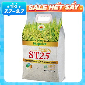 Gạo Thơm Đặc Sản ST25 Hạt Ngọc Trời Túi 5Kg - Cơm mềm dẻo, vị ngọt, thơm nhẹ - Đạt giải gạo ngon nhất thế giới 2019