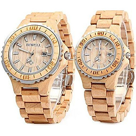 Bewell ZS-100B Couple Wooden Quartz Watch Men and Women Handmade Lightweight Date Display Fashion Watches