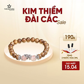 Vòng tay trầm hương tự nhiên Kim Thiềm Đài Cát - Phồn Vinh mix Charm Bạc 925 đặc biệt - Thiên Mộc Hương - Thạch Anh Tóc Xanh