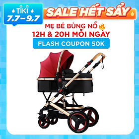Xe đẩy nôi nằm 2 chiều 3 tư thế cao cấp gấp gọn có mái che giảm sóc cho bé từ sơ sinh khung hợp kim