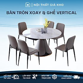 Mua Bàn ăn tròn xoay mặt đá ceramic bóng kết hơp ghế vertical  bàn ăn thông minh 6 ghế 8 ghế