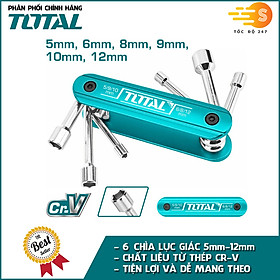 Bộ 6 chìa vặn ốc lục giác tiện dụng 5-12mm TOTAL THFND061 - đầu lục giác, dễ dàng gấp gọn bỏ túi, chất liệu thép CR-V