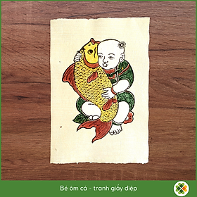Bé ôm cá chép - Tranh dân gian Đông Hồ - Dong Ho folk woodcut painting