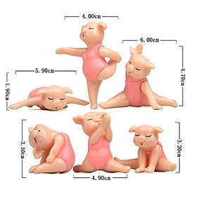 Bộ 06 thím heo hồng dễ thương tập Yoga version II cho các bạn làm móc khóa, trang trí tiểu cảnh, DIY