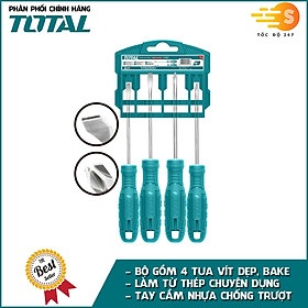 Mua Bộ 4 cây tua vít dẹp và bake TOTAL THTDC250401 - có móc treo bản quản  thép chuyên dụng CR-V  tay cầm nhựa chắc chắn