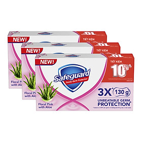 Combo 3 - Lốc 3 Xà Bông Cục Safeguard Nha Đam Với Hương Hoa Thơm Ngát - 130g x 3