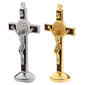2PCS Alloy Crucifix Jesus Christ Cross Statue Figurine Perfect Gifts for Car Home Chapel Decoration