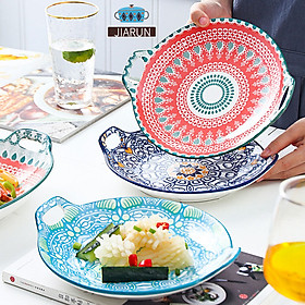 Creative Ceramic Dinner Plates Boho Style Cartoon Hand-painted Underglaze Round Amphora Dish Baking Dish Household Tableware