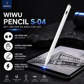Bút cảm ứng styplus hỗ trợ tì tay cảm ứng lực nghiêng WIWU Pencil S-04 cho iPad iPhone Androids Pro 11 13 Air 10.9 - Hệ Thống Kép iOS Android, Magnetic | Pixel Perfect | Sạc Type-C - Hàng nhập khẩu