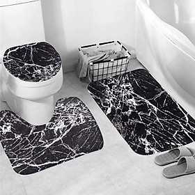 4 Pcs Home Bathroom Bath Mat Set Rugs Toilet Lid Cover Shower Curtain Waterproof