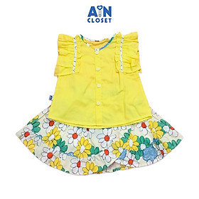 Bộ áo váy ngắn bé gái họa tiết Hoa vàng cotton - AICDBGJJ6HWD - AIN Closet