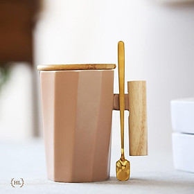 Mua Ly sứ cao cấp tay gỗ kèm thìa inox vàng gương | LY CỐC SỨ MEN MỜ TẶNG KÈM THÌA INOX KHÔNG ĂN MÒN HOME LUXURY 2022