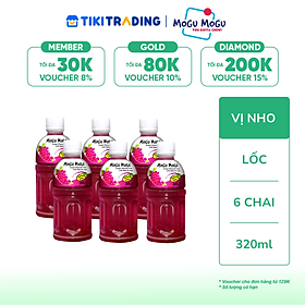 Lốc 6 chai nước uống Mogu Mogu vị nho với thạch dừa 320ml
