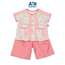 Bộ quần áo Bà Ba Lửng bé gái họa tiết Kẻ Mây Hồng Lụa đào - AICDBGNI32T6 - AIN Closet