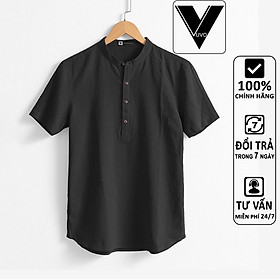 Áo Sơ Mi Đũi Nam Vuvo Official Ngắn Tay Cổ Tàu 4 Khuy Cao Cấp