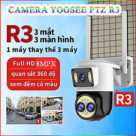 Camera Yoosee 3 Mắt, 3 Màn Hình Ptz R3 8Mpx Có Cổng Lan, Có Đèn, Đàm Thoại, Ban Đêm Có Màu Xoay 360 Độ Hàng Chính Hãng