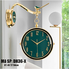 Mua Đồng hồ treo tường 2 mặt cao cấp DH36 mạ vàng 18K - Phong cách châu Âu - Kim trôi sang trọng