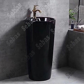 Mua Lavabo trụ đứng đặt sàn màu đen bóng kiểu tròn
