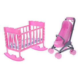 1/6 Pink Baby Cradle Bed + Stroller Model Dollhouse Miniature Furniture for Blythe  Dolls Accessory Kids Playset