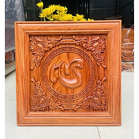 Mua Tranh treo tường khắc chữ tâm bằng gỗ hương đá kt mặt vuông 40×40×4cm