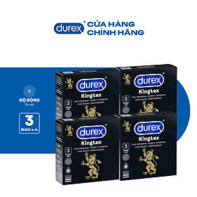 Bộ 4 hộp bao cao su Durex Kingtex ôm sát, bôi trơn (size 49mm, 3 bao/hộp)