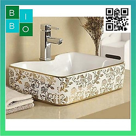 Mua Chậu lavabo đặt bàn quả trứng hoa văn vàng