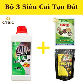 Siêu cải tạo đất với bộ 3 - Emzeo Đa chủng vi sinh vật (1 gói) + Đạm cá hữu cơ CTBIO (1 lít) +Axit Humic(0.5kg) - giúp cải tạo cho diện tích 25m2