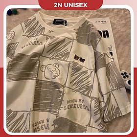 Áo thun tay lỡ form rộng - phông nam nữ cotton oversize - T shirt Gấu ô vuông- 2N Unisex