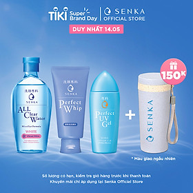 Bộ sản phẩm Senka làm sạch và chống nắng dành cho mọi loại da (Tẩy trang Senka White 230ml + Sữa Rửa Mặt Senka Whip 120g + Gel chống nắng Senka UV Gel 80ml)
