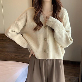 Áo len dệt kim dáng trơn giản dị phong cách Hàn