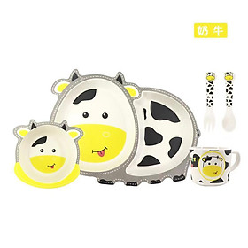 Mua Set khay bát cốc thìa dĩa ăn dặm cho bé sợi tre hình bò sữa