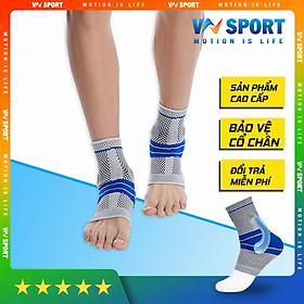 Băng Bảo Vệ Cổ Chân 360º VNSPORT, Băng Cổ Chân Chuyên Dụng Phòng Các Chấn Thương Cổ Chân Cho Các Bộ Môn Thể Thao - Cầu Lông, Bóng Rổ, Bóng Chuyền, Chạy Bộ, Đạp Xe, Tennis, Leo Núi, Dã Ngoại (1 Đôi) - Xám - Viền Xanh (1 Đôi) - XL (Giày: 45-46)