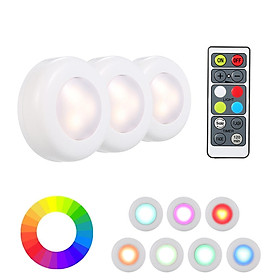 RGB LED Under Cabinet Lamp Puck Light 3 Pack with Remote Control Brightness Adjustable Dimmable Timing Supported 16