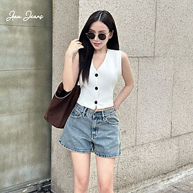 Quần Short Denim Nữ Lưng Vừa Classic Cut Màu Vintage Blue Aaa Jeans