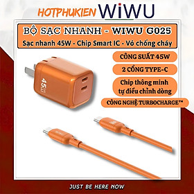 Bộ Adapter Cóc Củ Sạc Nhanh USB-C hiệu WiWU 45W USB-C công nghệ TurboCharge sạc ổn định, không nóng – Combo Củ & Dây sạc Type-C Chip Smart IC An toàn,điều chỉnh dòng điện, Vỏ chống cháy - hàng nhập khẩu
