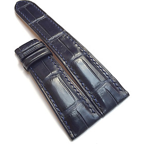 Dây da đồng hồ cá sấu Handmade màu xanh navy