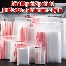 100g Túi zip chỉ đỏ loại dày đẹp - Ấn vào chọn size - (bịch PE vuốt mép đựng phụ kiện, gia vị, thực phẩm, thuốc tây)