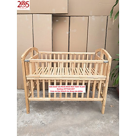 Nôi Cũi Gỗ Cho Bé Chất Liệu Gỗ Thông Kích Thước 130x80x96cm Màu Tự Nhiên