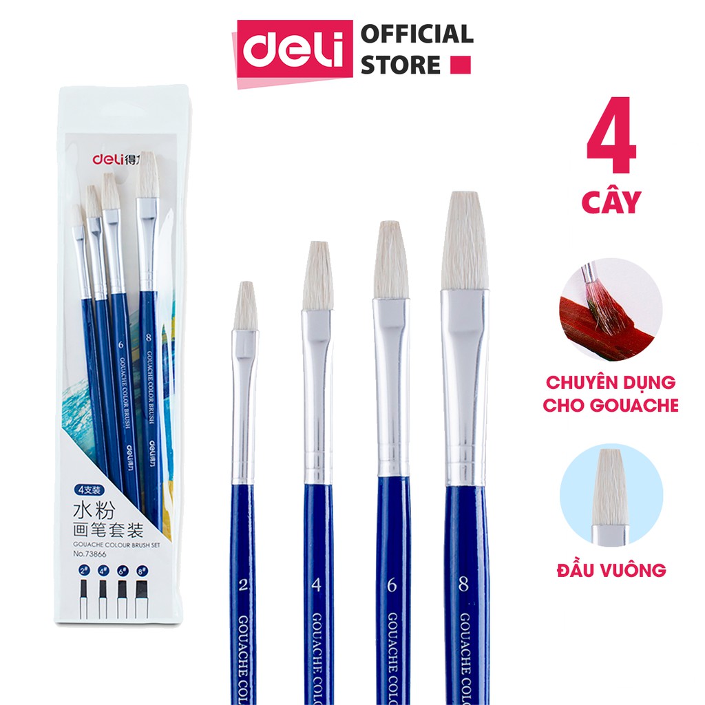 Hình ảnh Review Bộ Cọ Vẽ Chuyên Nghiệp Deli - Dùng Cho Màu Nước/Bột/Sơn Acrylic -Set 4/6 Cây- 73885/73866/73867