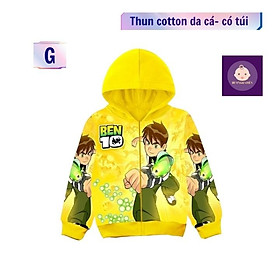 Áo khoác bé trai hình Ben 10 từ 16-43kg. Chất liệu thun da cá thấm hút mồ hôi - G