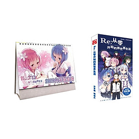 Combo 2 món anime chibi RE:ZERO Bắt Đầu Lại Ở Thế Giới Khác gồm quyển lịch kèm hộp ảnh postcard