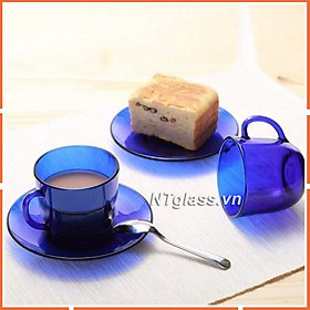 Bộ tách kèm dĩa Xanh Saphir 220ml Thủy tinh cường lựcOE D4014F-D4015F