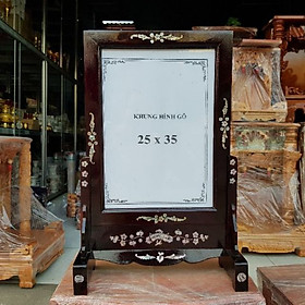 Mua Khung hình thờ gỗ tràm bông vàng cẩn màu đen bóng
