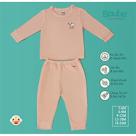 Bộ quần áo trẻ em dài tay cúc bấm vai Boube, Vải sợi tre Bamboo thông minh, thoải mái, nhiều màu sắc, Size từ 3-24M