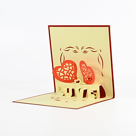 Thiệp nổi 3D Chủ đề về tình yêu, cặp đôi trái tim, Viet Nam Pop-up card Thiệp nổi Việt Nam Size 12x12 cm LO009