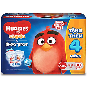 Tã Quần Huggies Dry gói trung Angry Birds phiên bản giới hạn XXL30 (30 Miếng) - Tặng 4 miếng