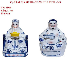 Cặp tượng thần tài ông địa sứ trắng xanh 6 inch - M6