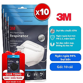 Combo 10 cái Khẩu Trang 3M 9013 đạt chuẩn KF94, Ngăn ngừa bụi mịn PM2.5 Trắng - Đen