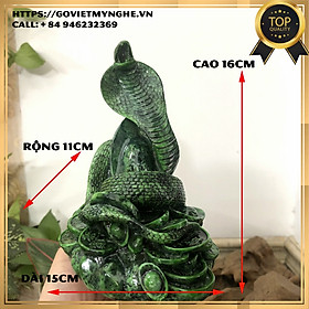 Tượng đá trang trí phong thủy tượng con Rắn ôm tài lộc phong thủy bàn làm việc - Chiều Cao 16cm - Màu xanh lục bích